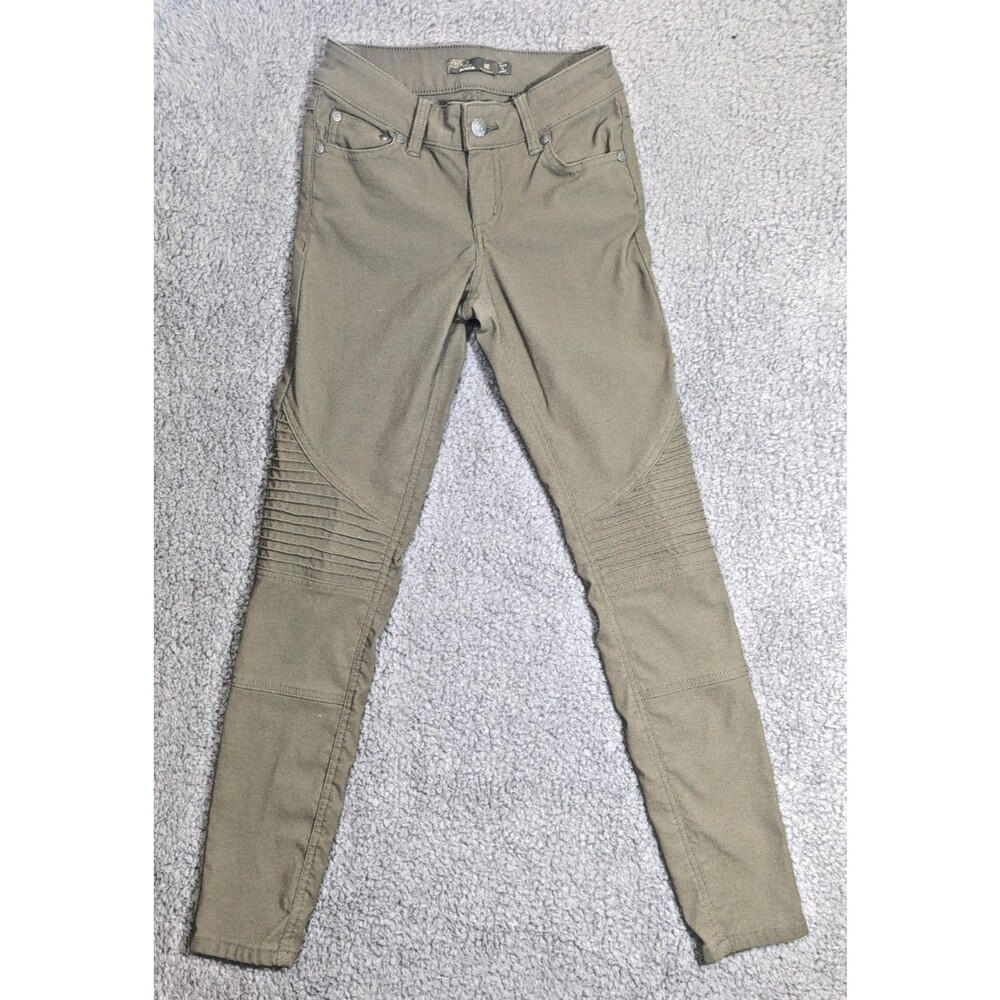 prAna Moto Skinny Jeans Womens 00S Green Stretch Ribbed Knee Pants